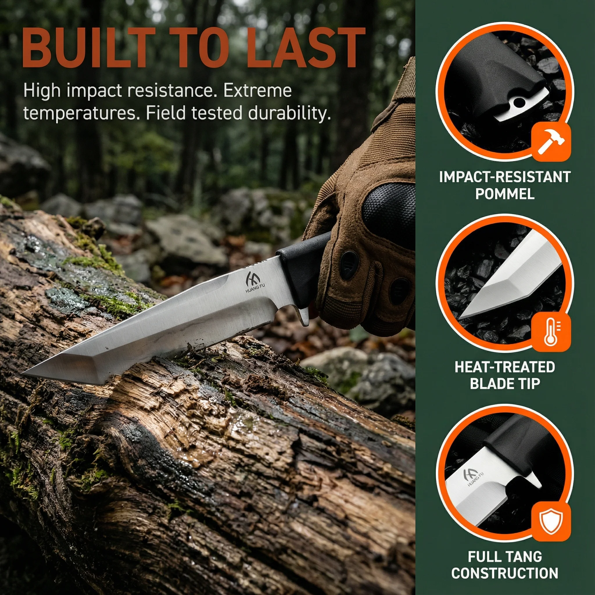 Cuchillo fijo táctico con funda, pequeño para aire libre y campo - imagen 4