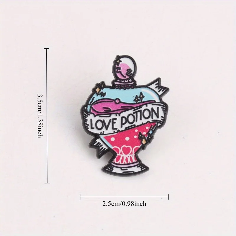 Pin vial pócima de amor encantada – tapa rosa con remolinos - imagen 3