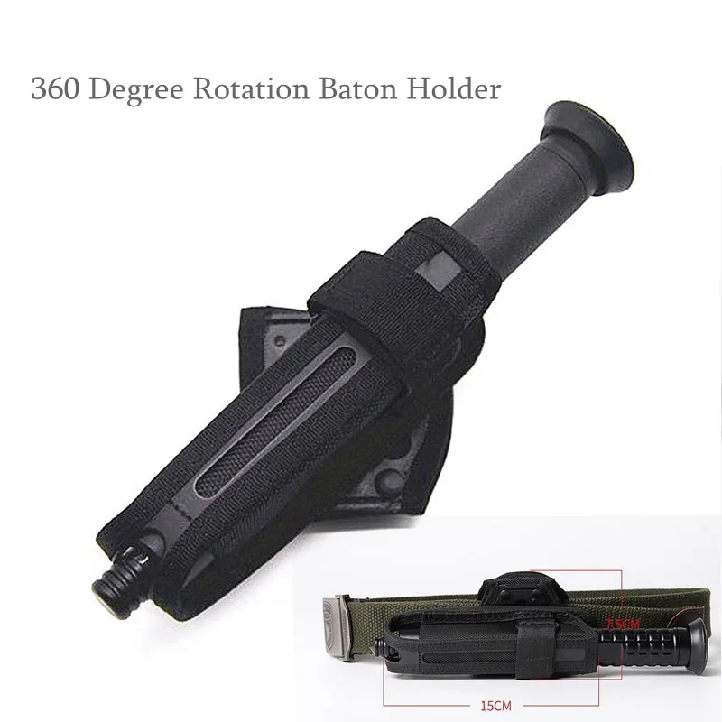 Funda Táctica Rotatoria para Bastón, Portavela Expandible Molle con Soporte para Linterna