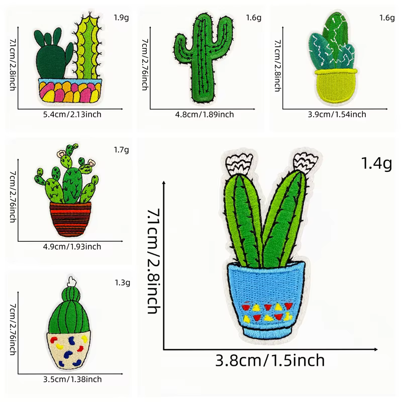 Parche termoadhesivo bordado cactus de dibujos animados para ropa