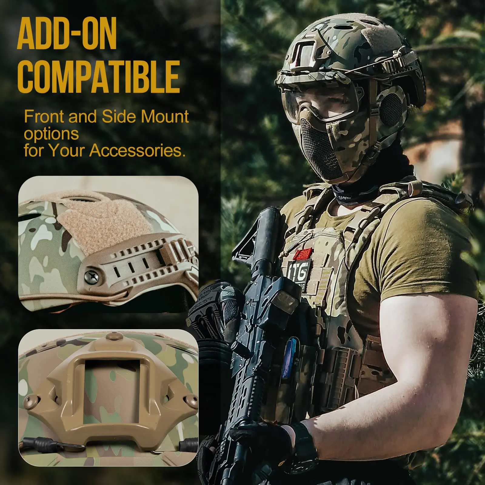 Casco táctico Airsoft rápido de cara completa con máscara y gafas - imagen 2