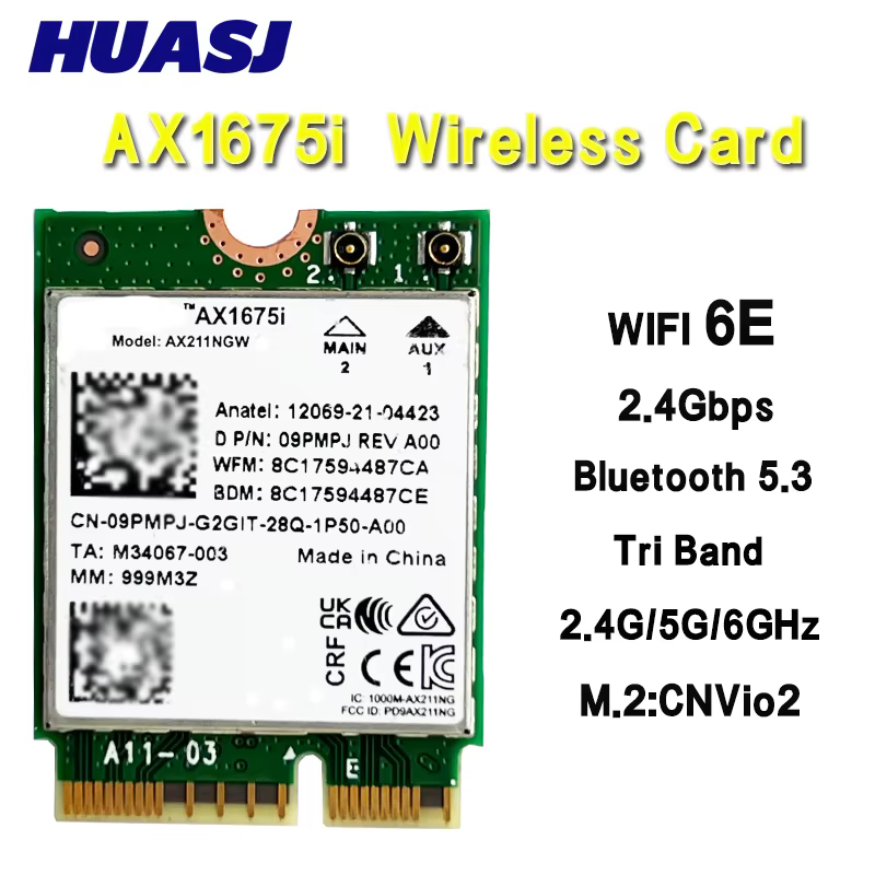 Tarjeta WiFi 6E AX211 AX1675i M.2 Key E CNVi 160MHz Bluetooth 5.2
