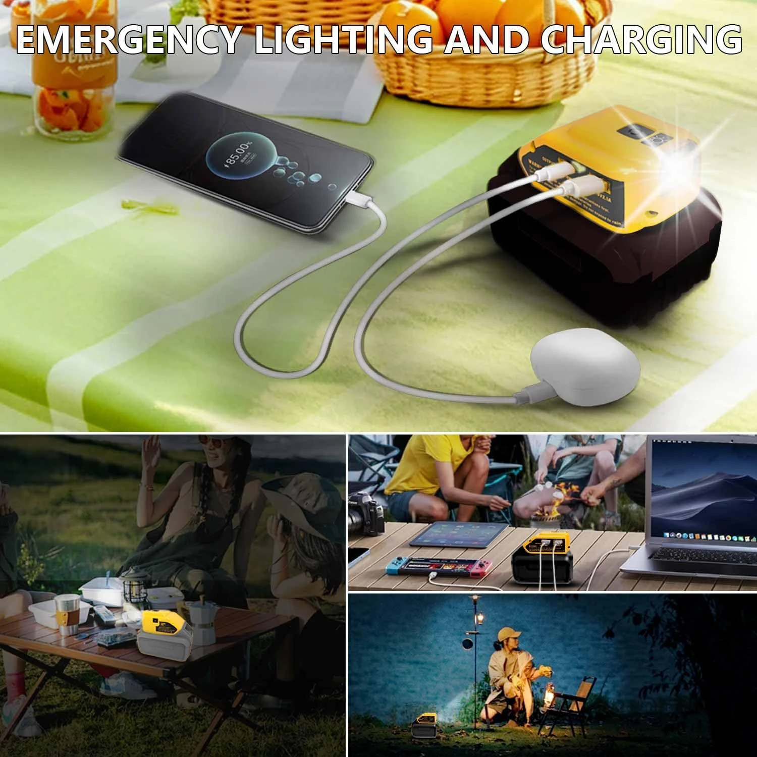 Dewalt cargador USB-C dual con adaptador CC y luz LED portátil - imagen 5