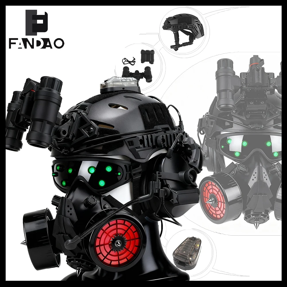 Casco táctico NVG con auriculares y luz para airsoft, cosplay
