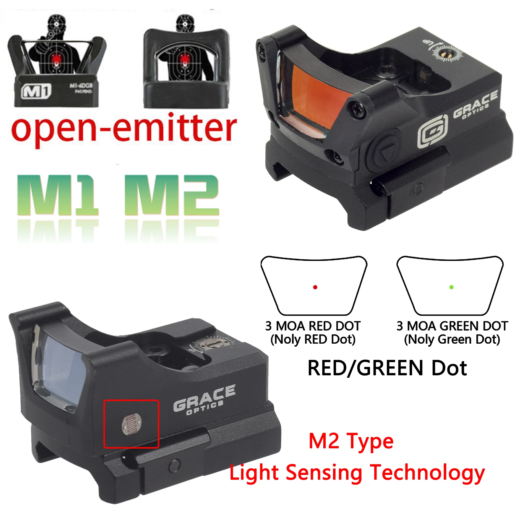 Mira réflex táctica GRACE con punto rojo y verde para Glock pistola - imagen 5