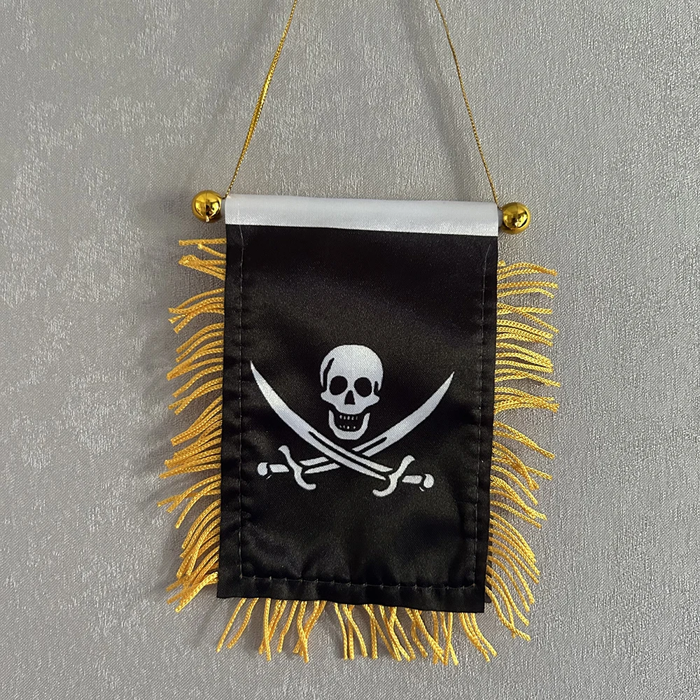 Banderín colgante calavera doble con cuchillo pirata, poliéster