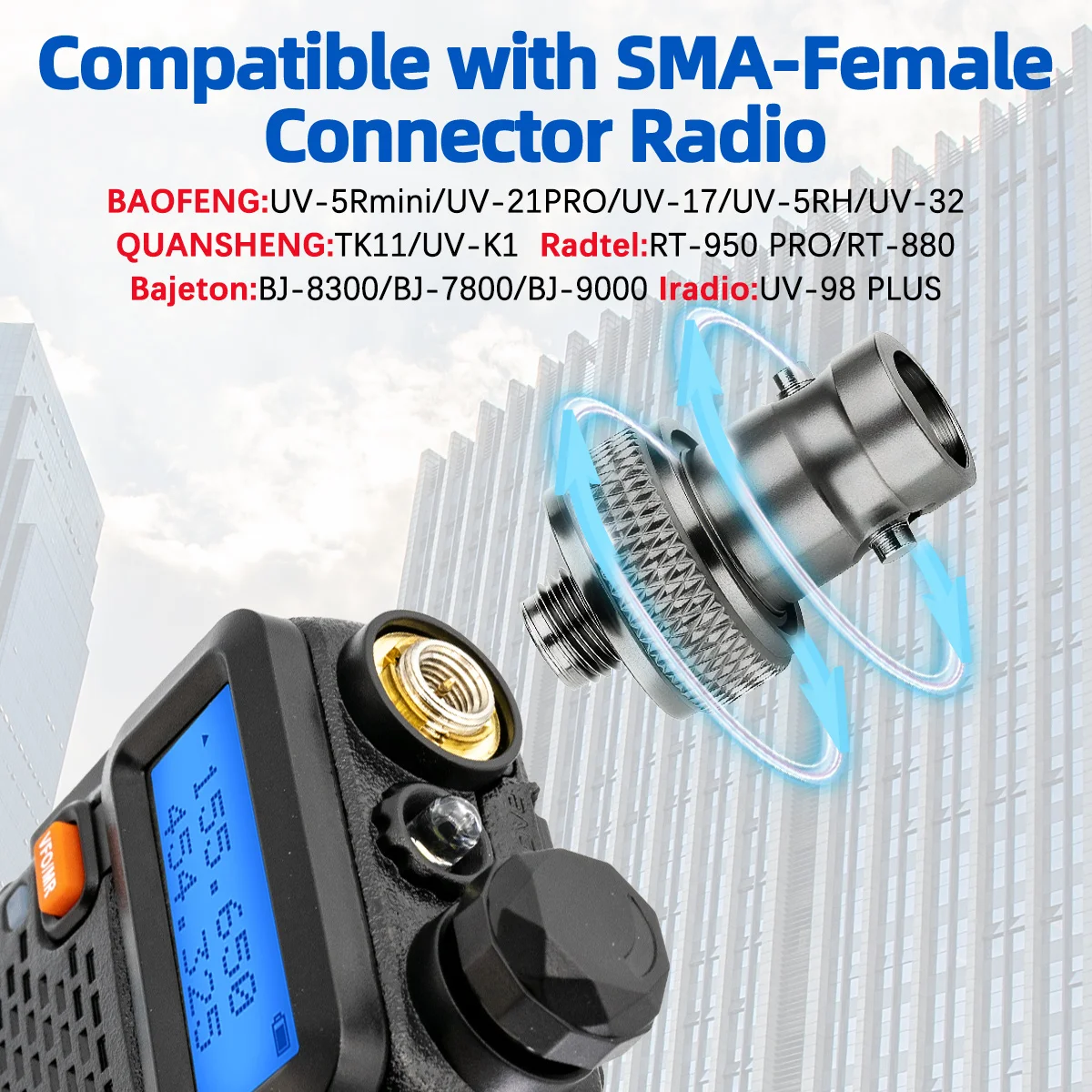 Adaptador ABBREE SMA hembra a BNC para Walkie Talkie UV-5R - imagen 3