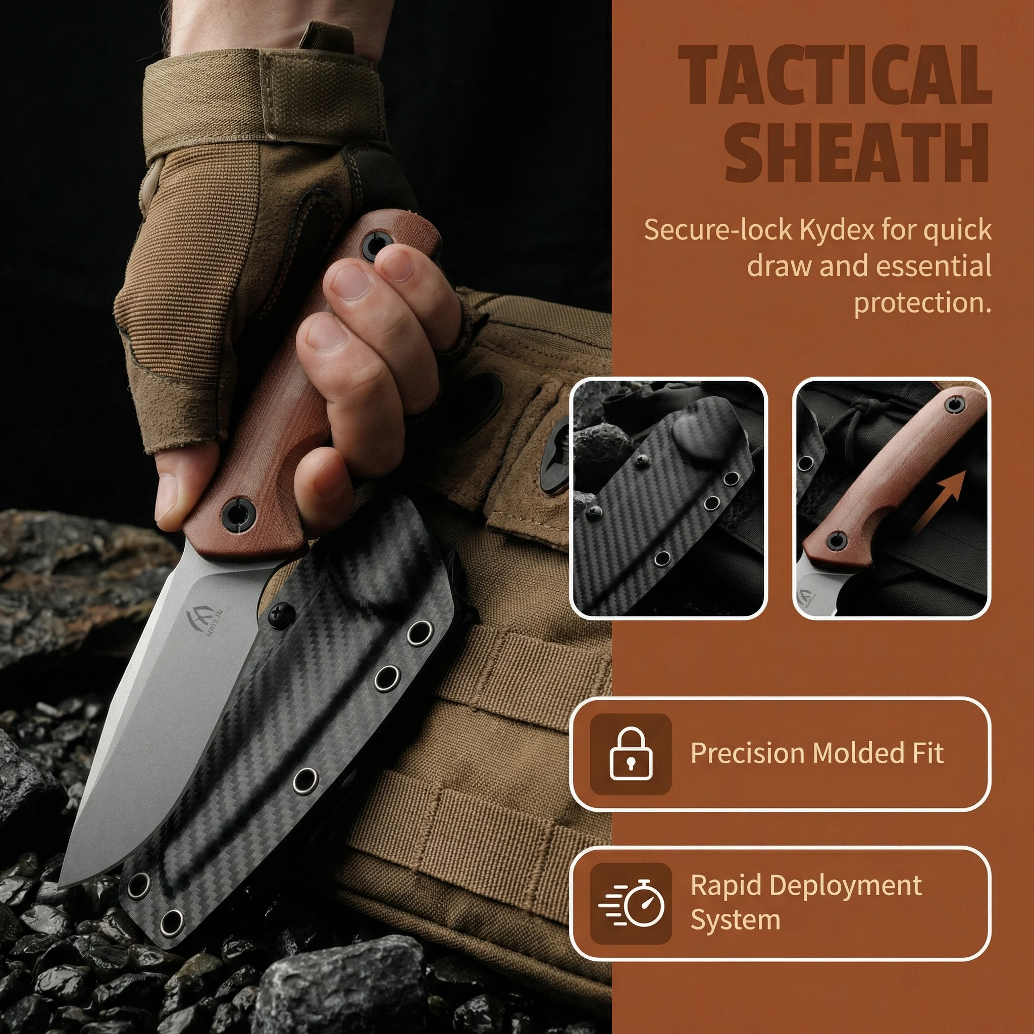 Cuchillo táctico hoja fija G10 con funda resistente multiusos - imagen 4