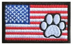 Parche K9 bordado bandera EE. UU. con pata, velcro gancho/bucle