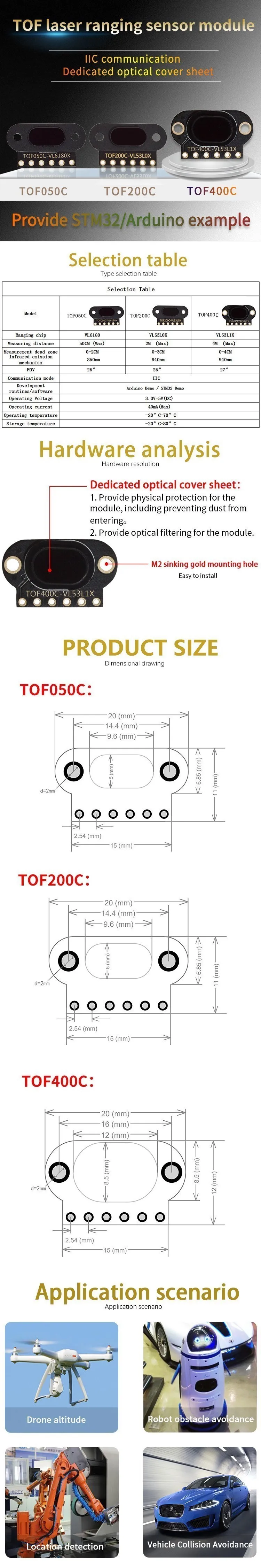 Módulo TOF para medición de distancia con salida I2C