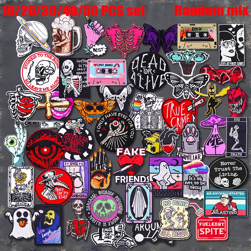 Parche bordado termoadhesivo calavera horror punk para chaquetas