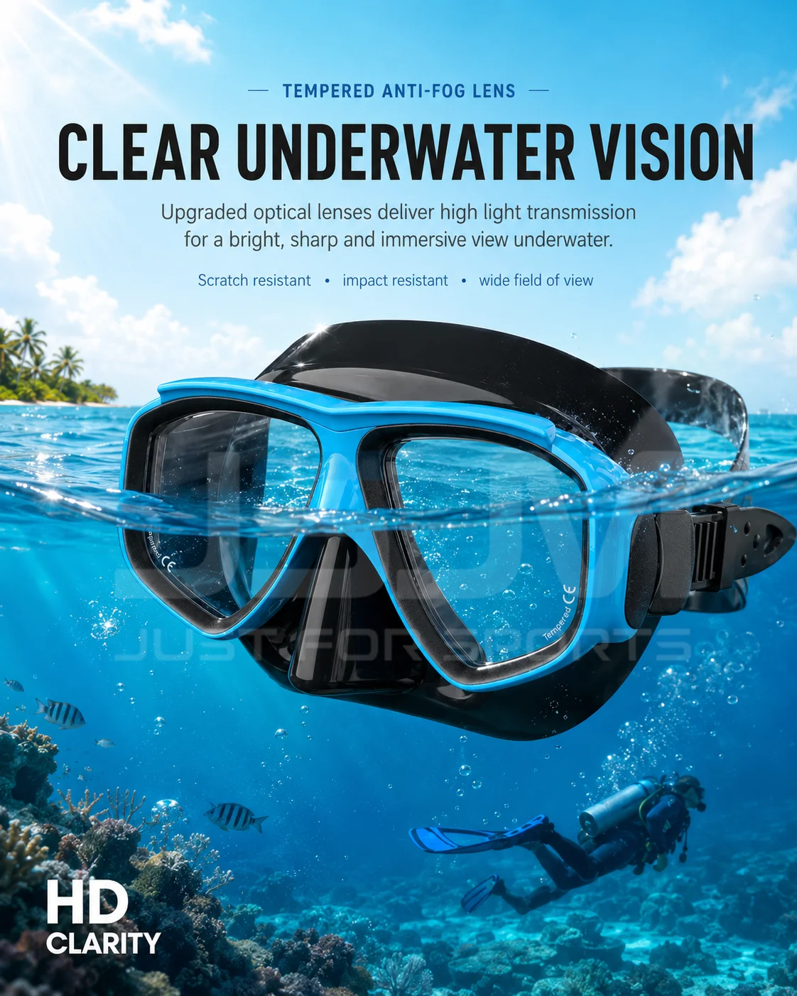 JSJM Máscara de buceo antivaho con cristal templado panorámico - imagen 2