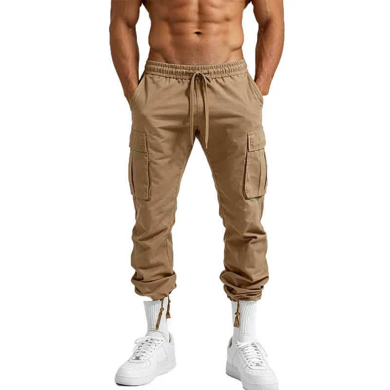Pantalones cargo rectos hombre multibolsillos cordón urbanos finos - imagen 5