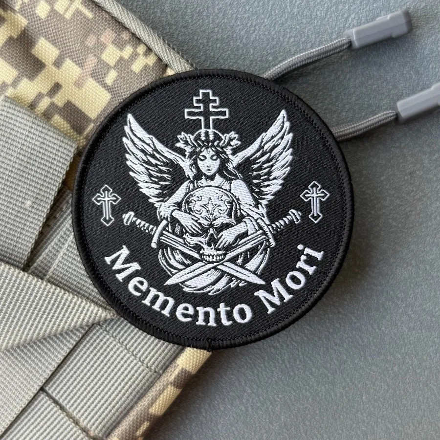 Parche táctico calavera ángel espada cruzada velcro Memento Mori