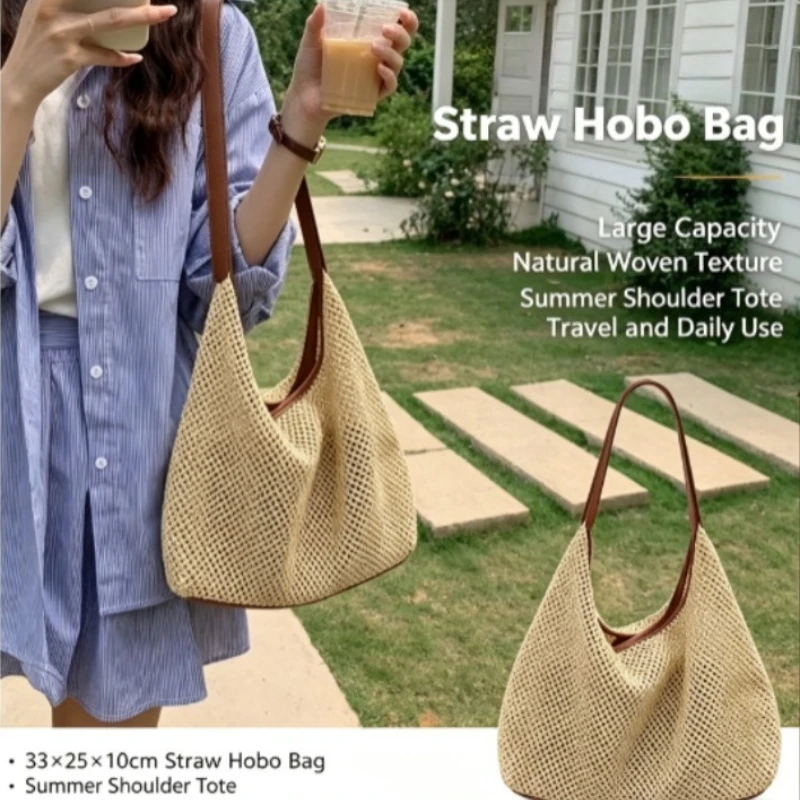 Bolsa de paja para mujer estilo vacacional – bandolera y bolso - imagen 3