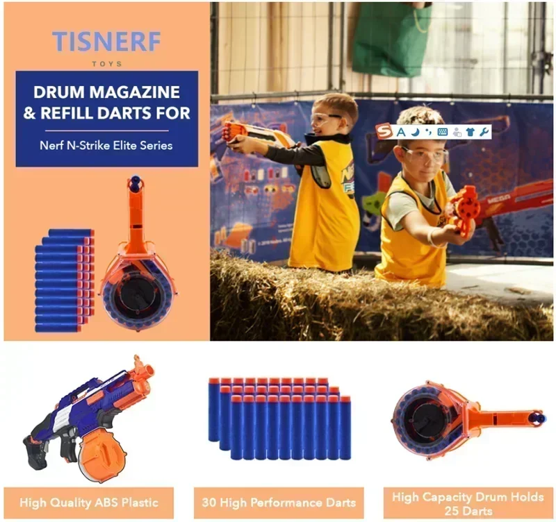 Cargador de tambor de 25 dardos compatible con Nerf N-Strike Elite