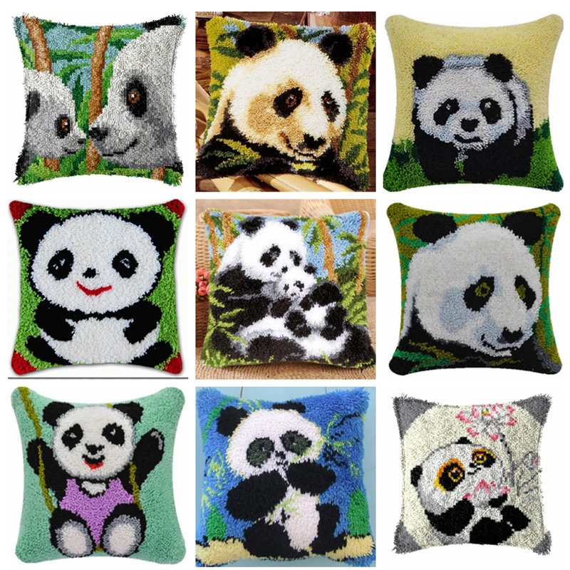 Cojín de panda sin bordar, fondo blanco con contorno del diseño