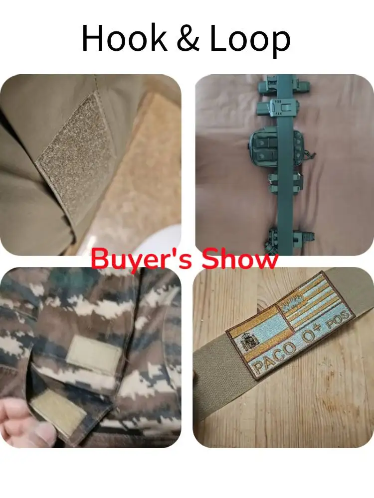 Cinta de Velcro marrón coyote enrollada junto a accesorios tácticos