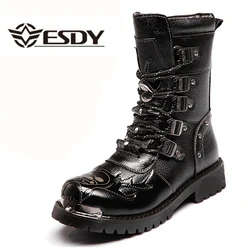 Botas de invierno cuero media caña biker negras calavera térmicas