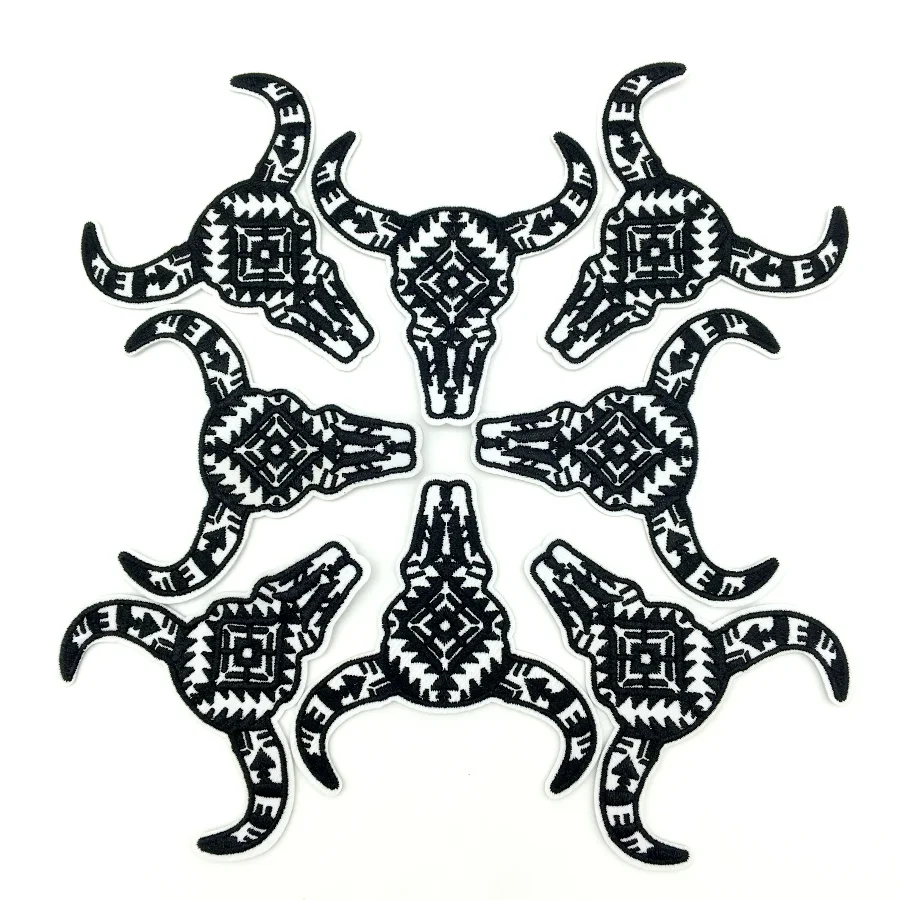 Parches bordados cabeza de toro negro estilo vaquero occidental - imagen 5