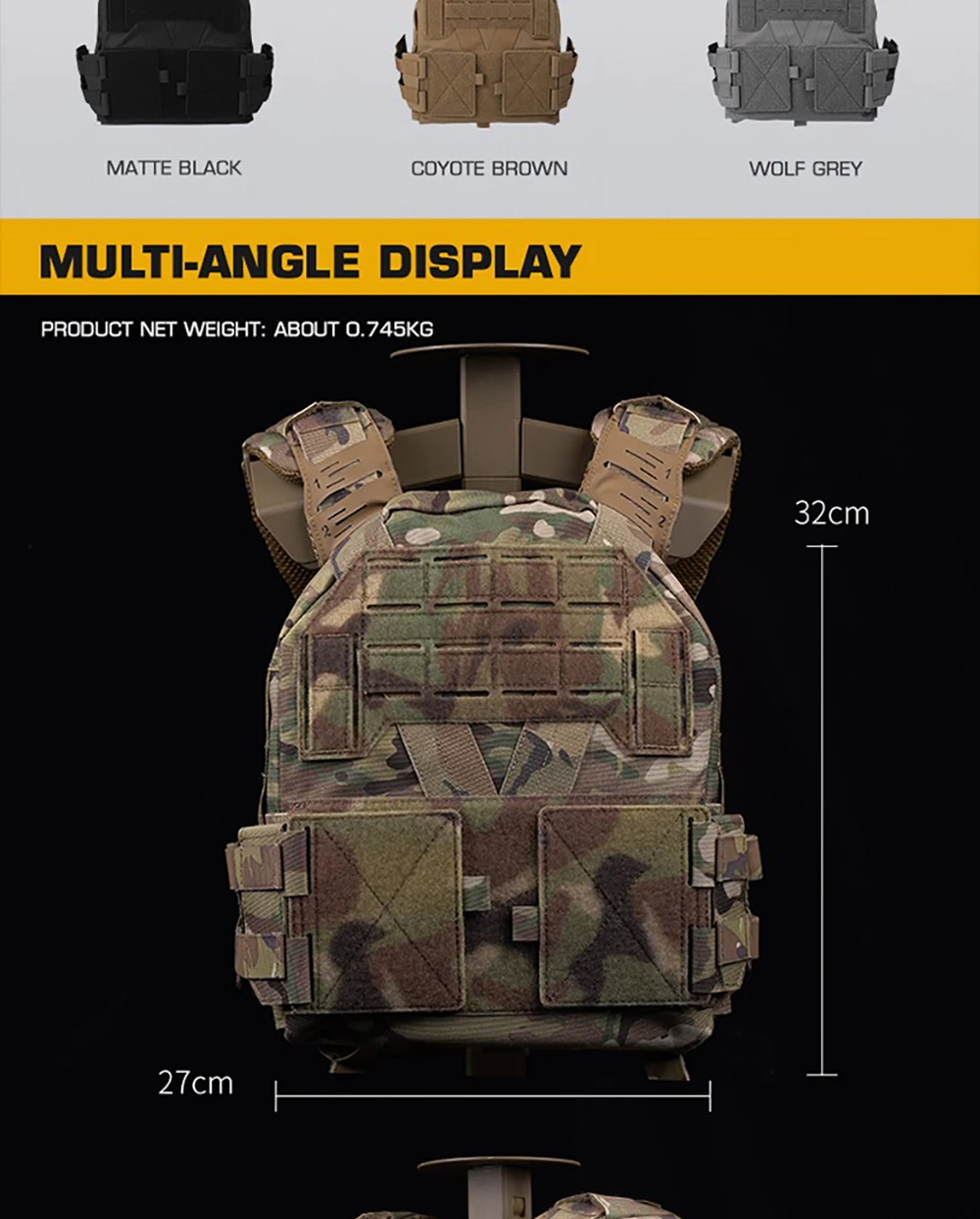 Placa y patrón MOLLE delantero/trasero para accesorios modulares
