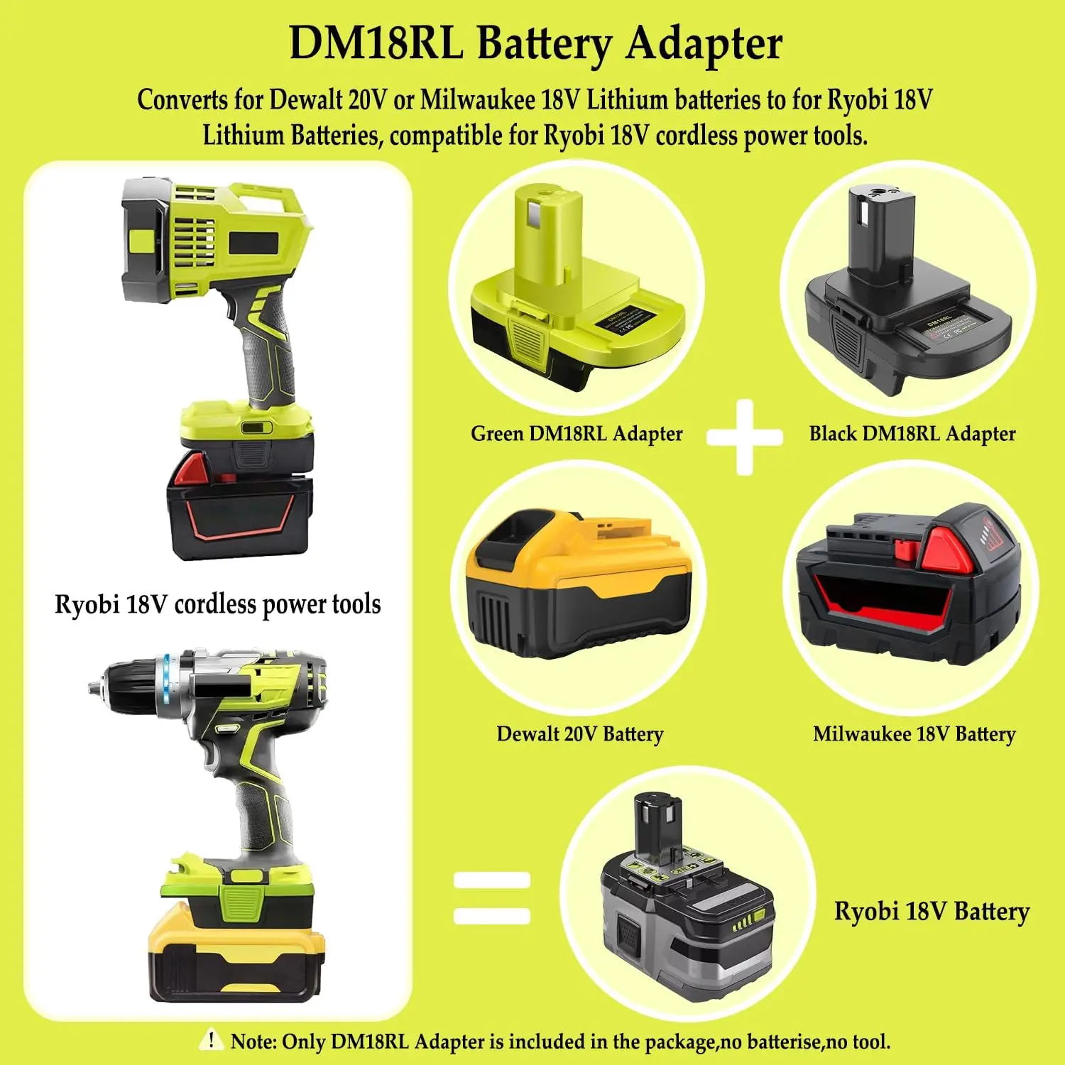 Adaptador batería compatible Dewalt/Milwaukee a Ryobi USB, negro - imagen 3