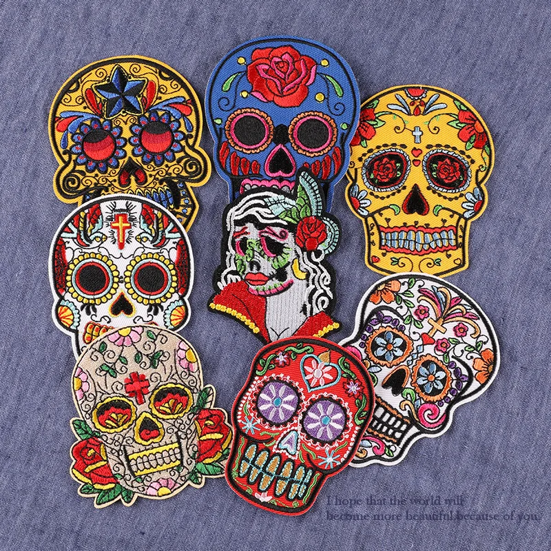 Parche calavera mexicana bordado – Termoadhesivo rosa para jeans y festivales - imagen 2