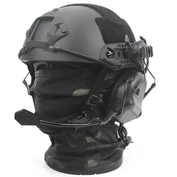 Casco táctico Airsoft negro rápido con auriculares y cubrecuello