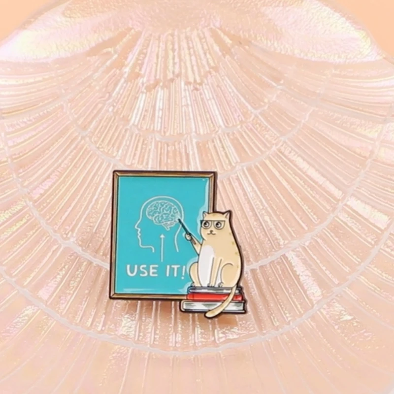 Pin esmalte gato profesor – Broche solapa diseño cerebro