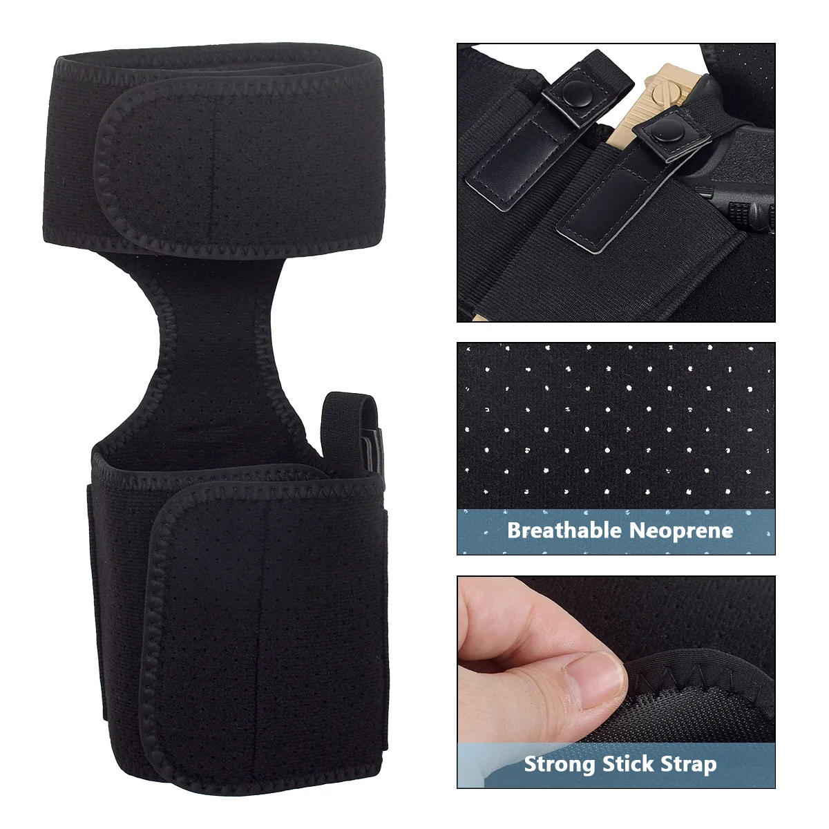 Funda táctica negra para pierna con sistema de sujeción