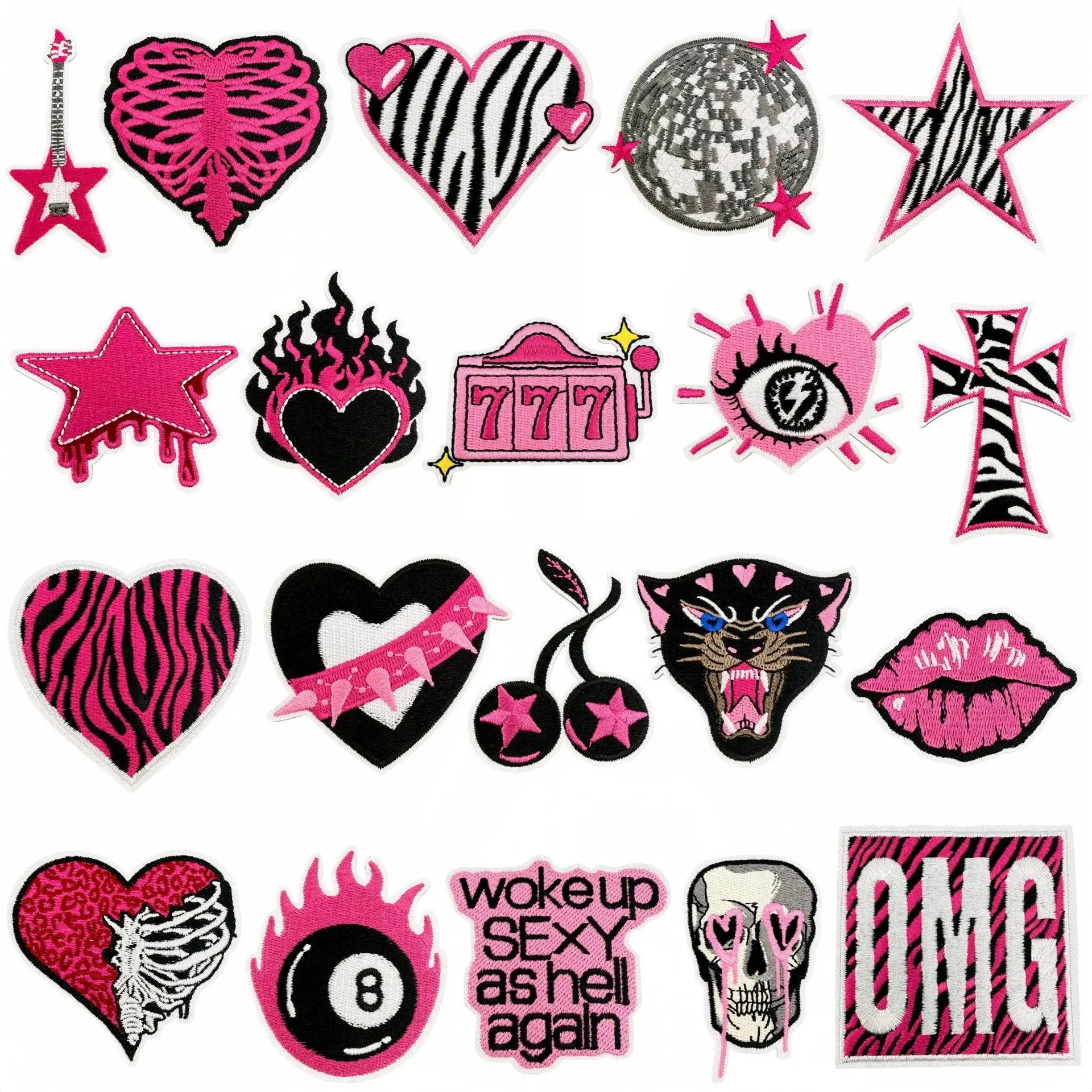 Parche termoadhesivo gótico fucsia calavera y corazón para chaquetas