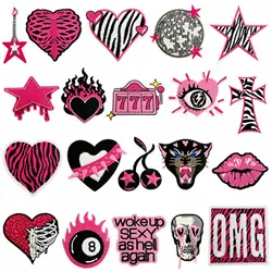 Parche termoadhesivo gótico fucsia calavera y corazón para chaquetas