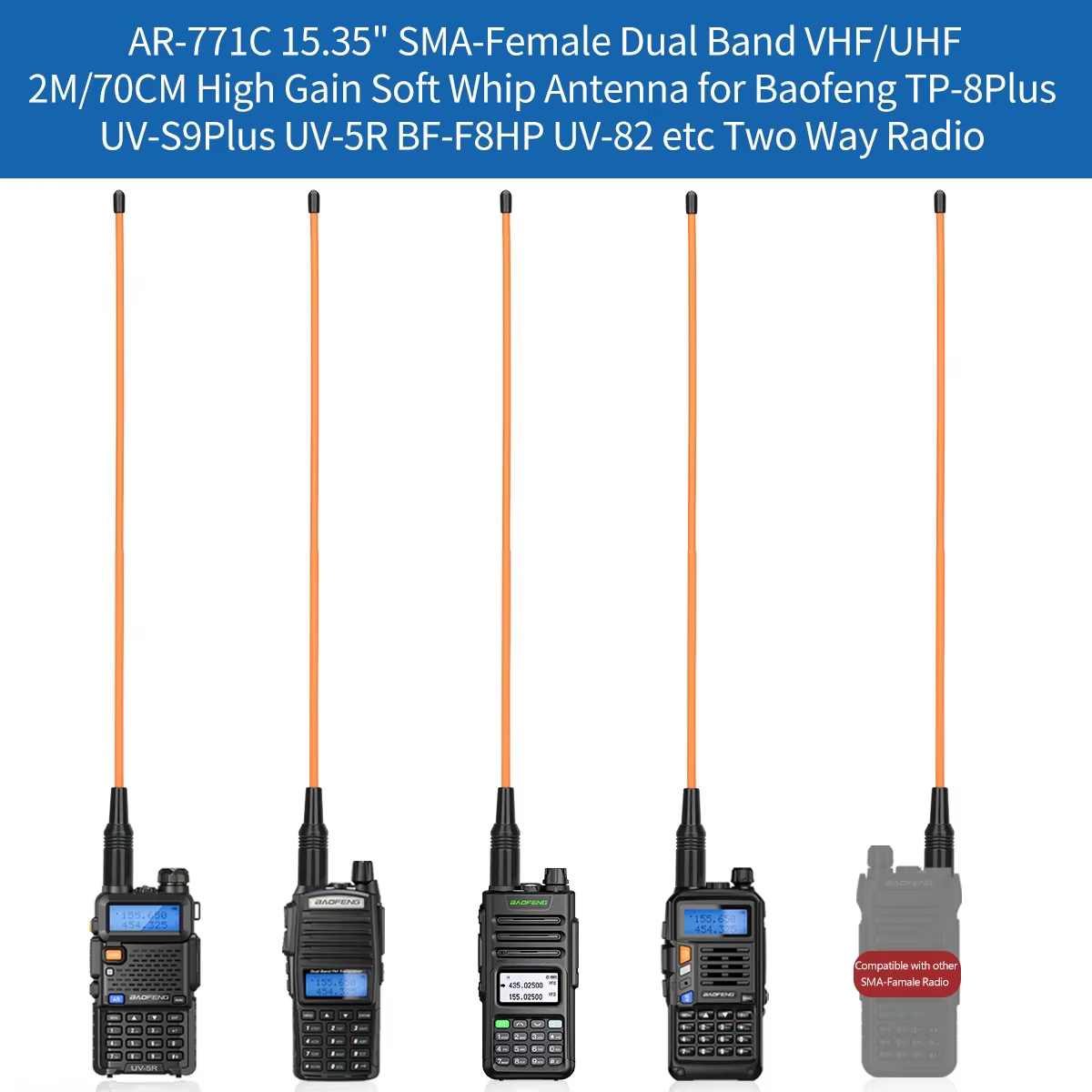 Antena SMA BaoFeng VHF UHF tri-band para UV-5R UV-82 UV-9R - imagen 3
