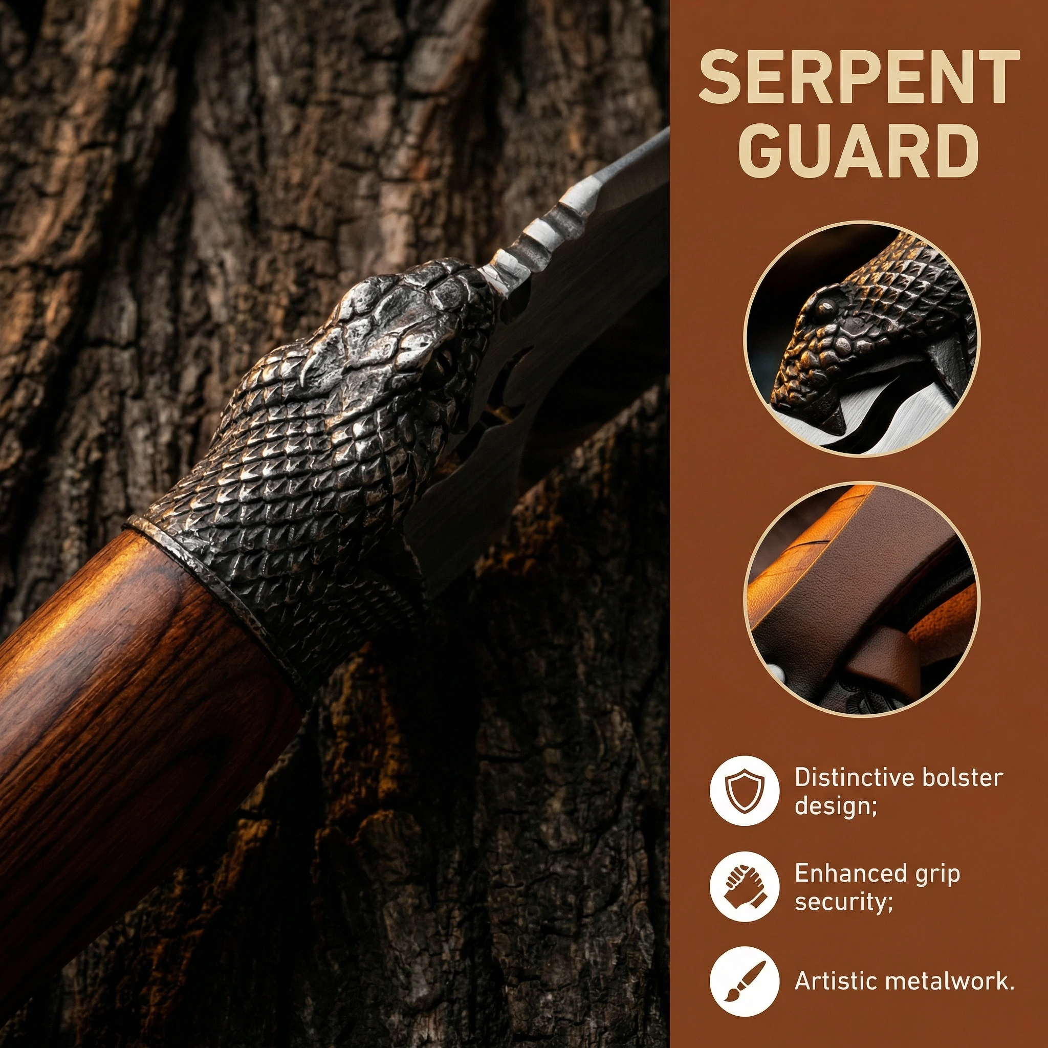 Cuchillo fijo mango madera con funda táctica camping
