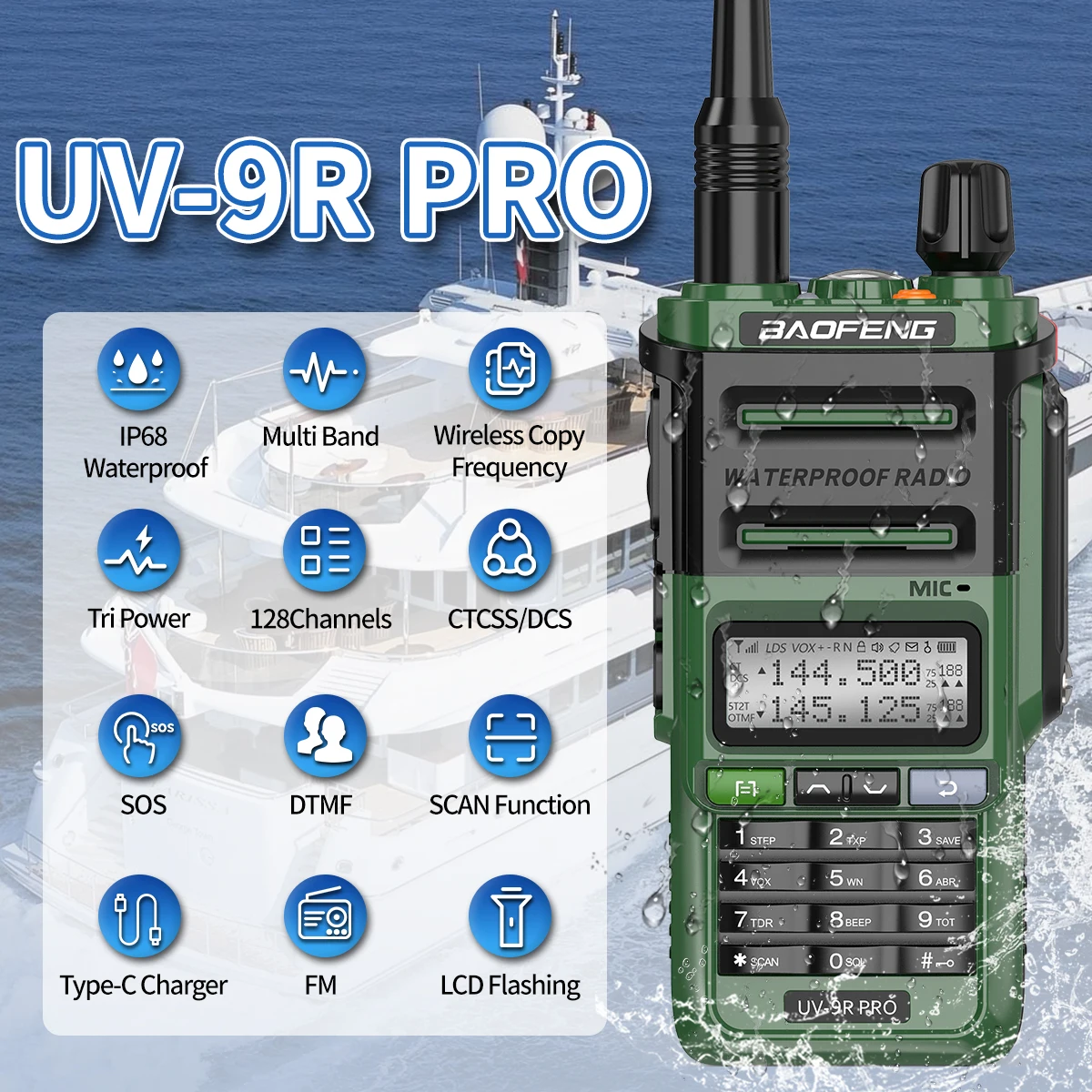 Baofeng UV-9R PRO walkie talkie impermeable resistente bidireccional - imagen 3