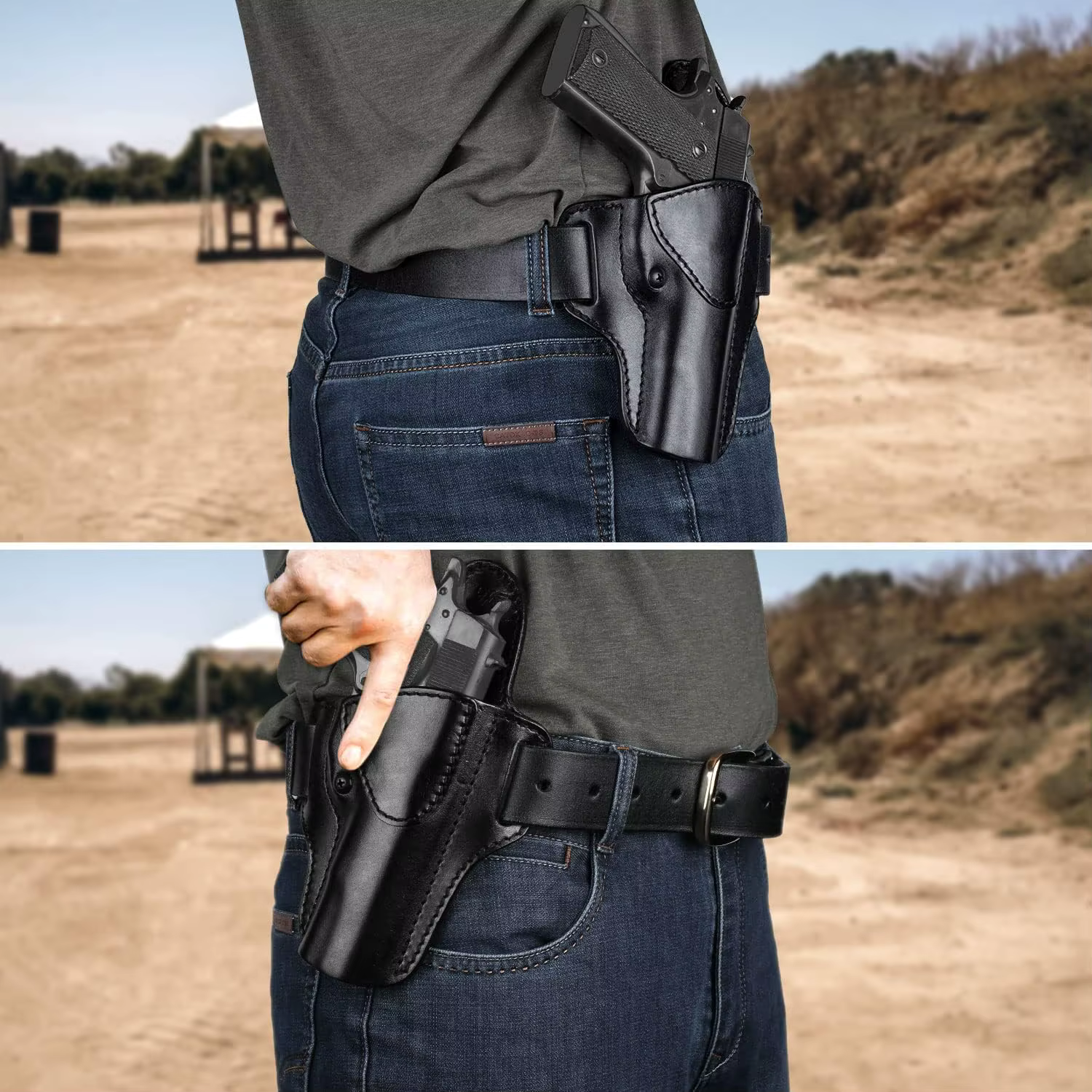 Funda 1911 cuero artesanal cañón 5" – OWB transporte oculto mano derecha - imagen 2