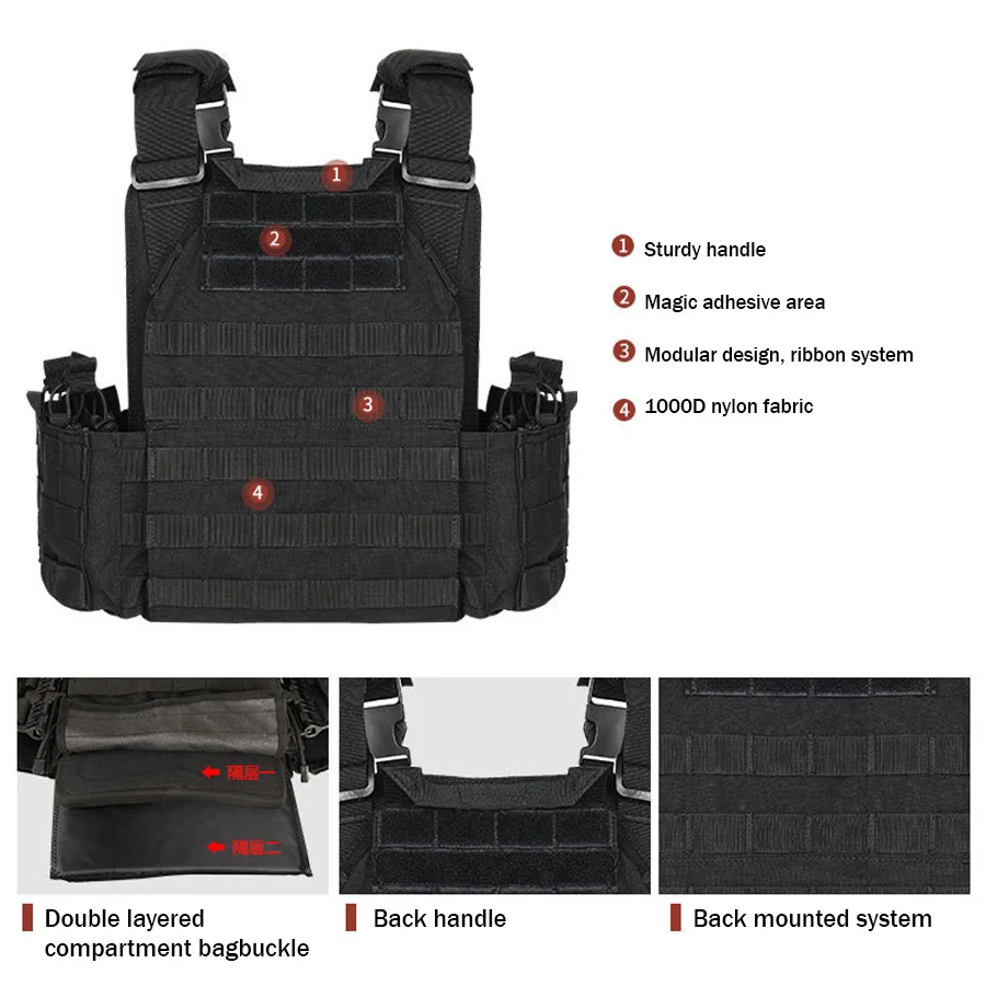 Detalle del diseño de chaleco táctico resistente