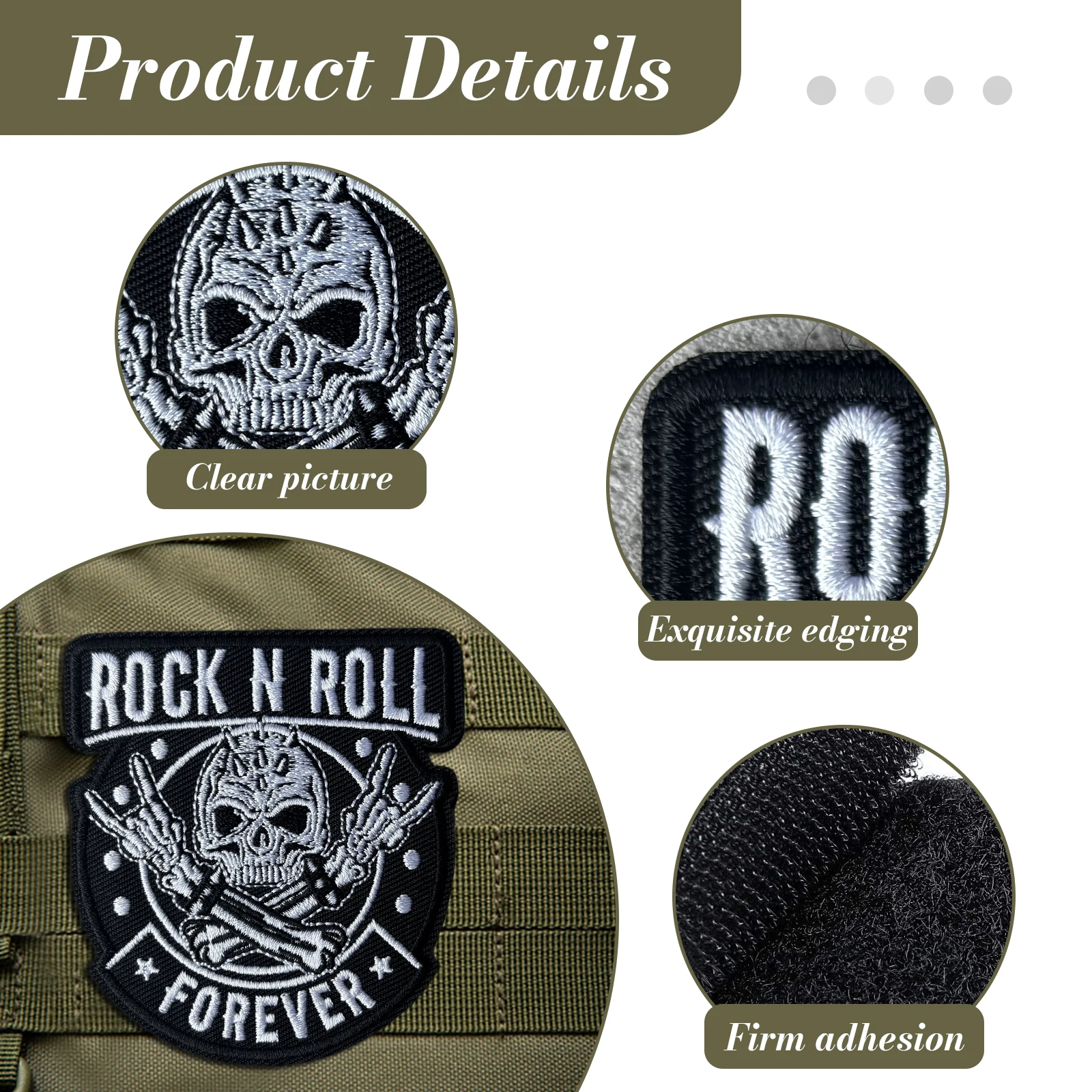 Parche bordado calavera punk rock con velcro para chaleco - imagen 2