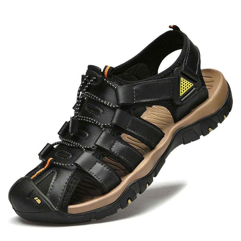 HIKEUP Sandalias de cuero genuino para hombre outdoor verano cómodas
