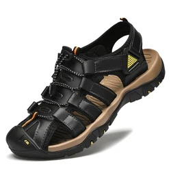 HIKEUP Sandalias de cuero genuino para hombre outdoor verano cómodas