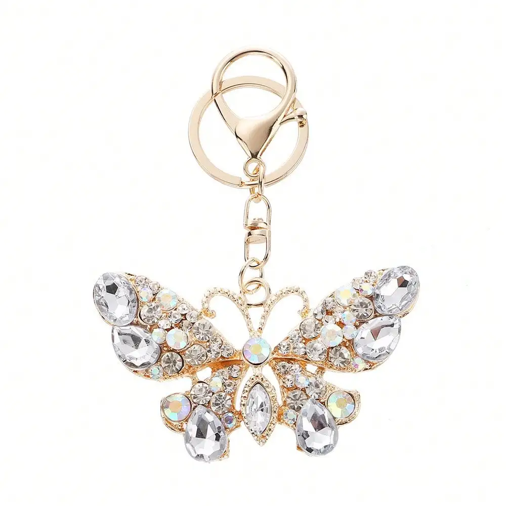 Llavero de metal mariposa con pedrería para mochila y llaves