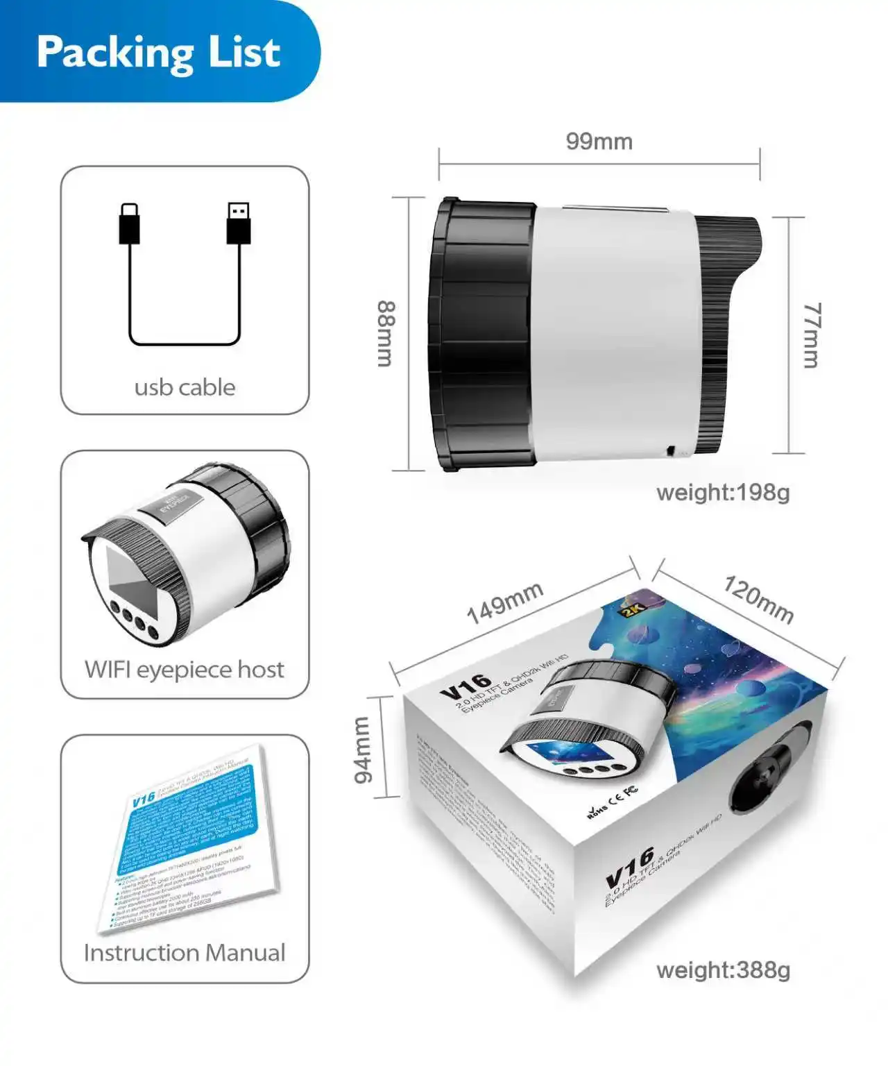 Cámara ocular electrónica WiFi para telescopio y observación