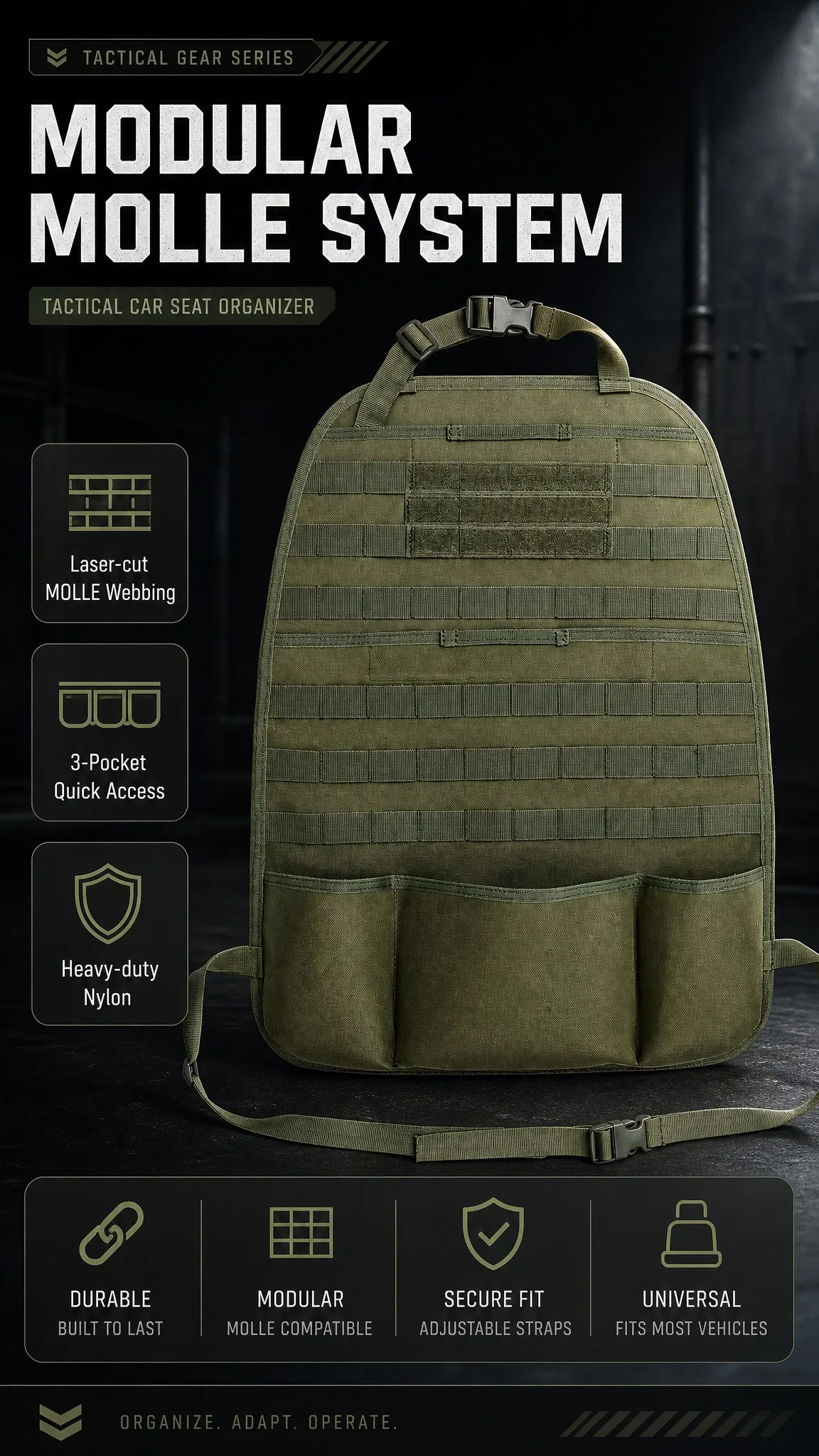 Detalle del sistema MOLLE para acoplar accesorios