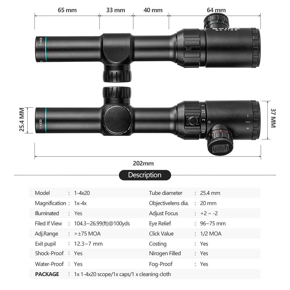 LPVO Classic Retro 1-4x20 – Mira telescópica táctica compacta 200mm - imagen 2