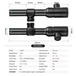 LPVO Classic Retro 1-4x20 – Mira telescópica táctica compacta 200mm