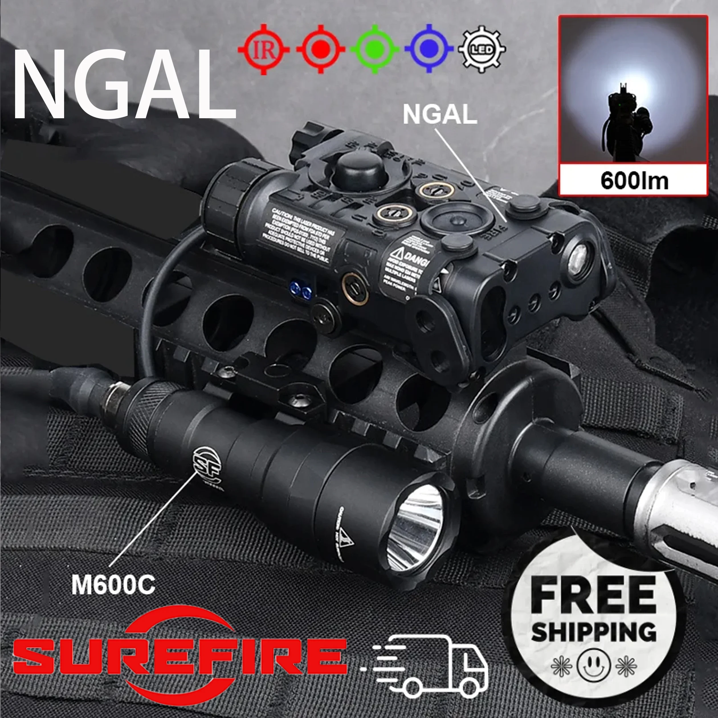 Linterna táctica Surefire M300/M600 montada en riel de 20 mm