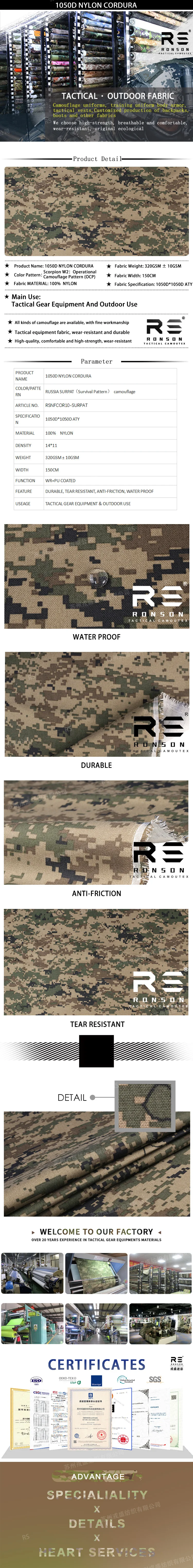 Tela Cordura Oxford PU camuflaje RUSIA SURPAT