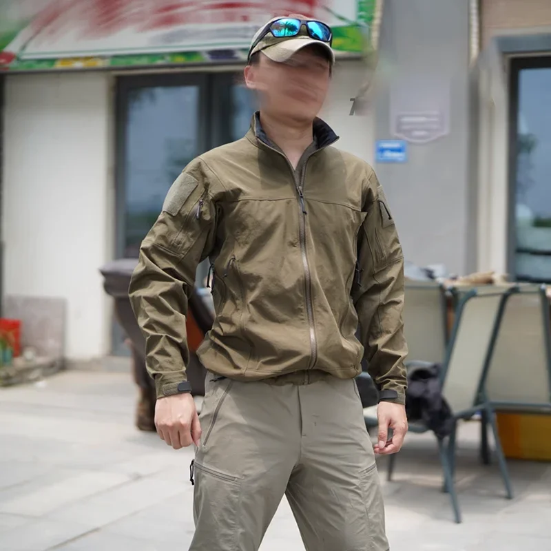 Chaqueta táctica verde cocodrilo nylon elástico anti-viento senderismo