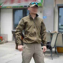 Chaqueta táctica verde cocodrilo nylon elástico anti-viento senderismo