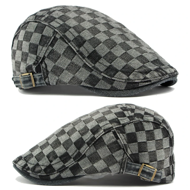 Gorra plana vintage a cuadros con visera y cierre ajustable
